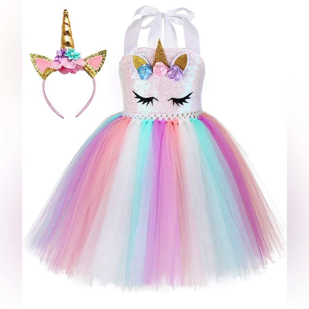 Halloween Special: Youth Unicorn Costume, Rainbow Tulle Dress